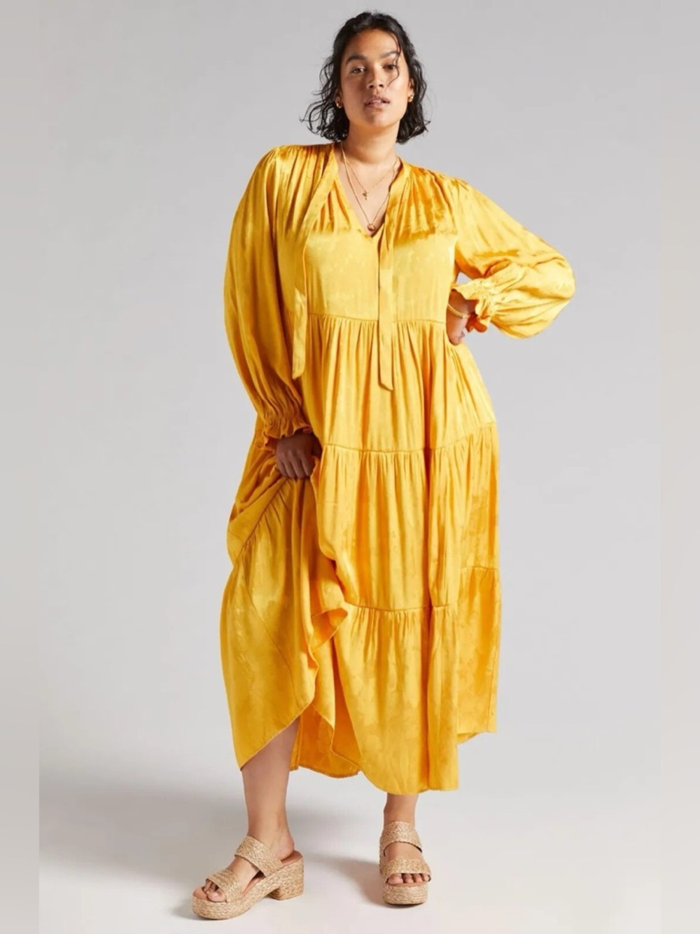 ANTHROPOLOGIE Maeve Tiered Yellow/Gold Maxi Dress  size 3X plus,